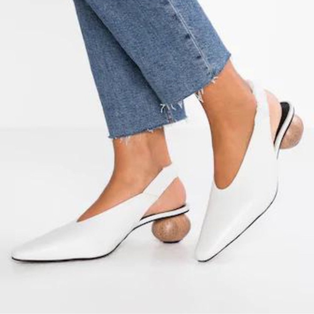 Topshop Jasper White Slingback Leather Mules Wooden Ball Heel Size 38